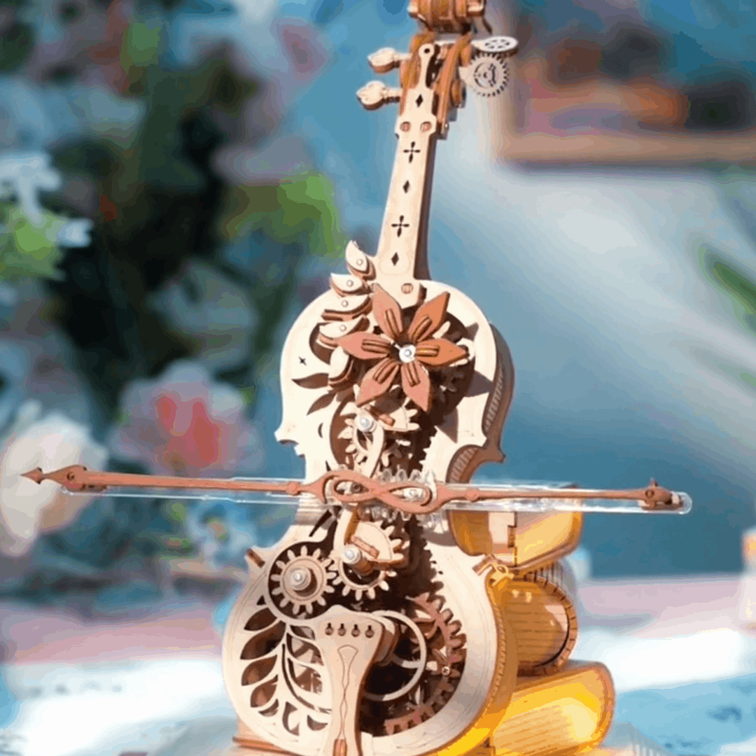 DIY Vintage Cello Mechanical Music Box 3D Wooden Puzzle with the Beautiful Music 'Nocturne, Op.9, No.2 in E-flat' - EaseWoo