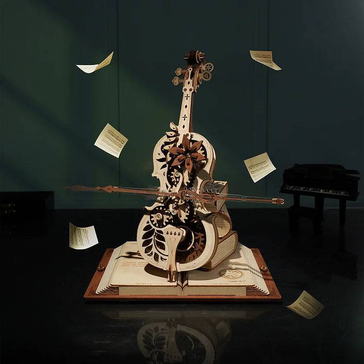 DIY Vintage Cello Mechanical Music Box 3D Wooden Puzzle with the Beautiful Music 'Nocturne, Op.9, No.2 in E-flat' - EaseWoo