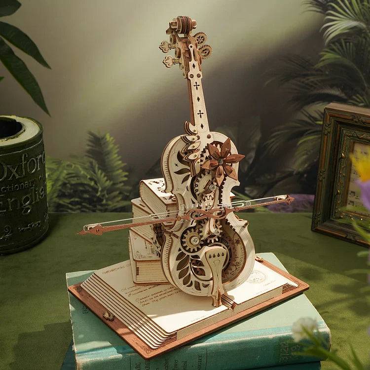 DIY Vintage Cello Mechanical Music Box 3D Wooden Puzzle with the Beautiful Music 'Nocturne, Op.9, No.2 in E-flat' - EaseWoo