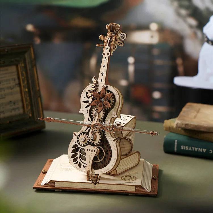 DIY Vintage Cello Mechanical Music Box 3D Wooden Puzzle with the Beautiful Music 'Nocturne, Op.9, No.2 in E-flat' - EaseWoo