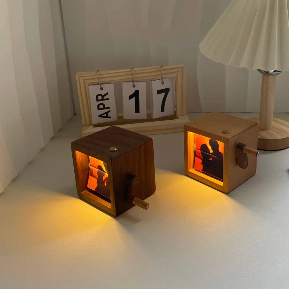 Hand-cranked Walnut Dynamic Glowing Photo Album - EaseWoo