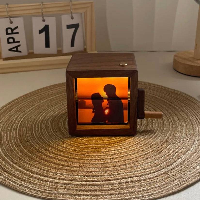 Hand-cranked Walnut Dynamic Glowing Photo Album - EaseWoo