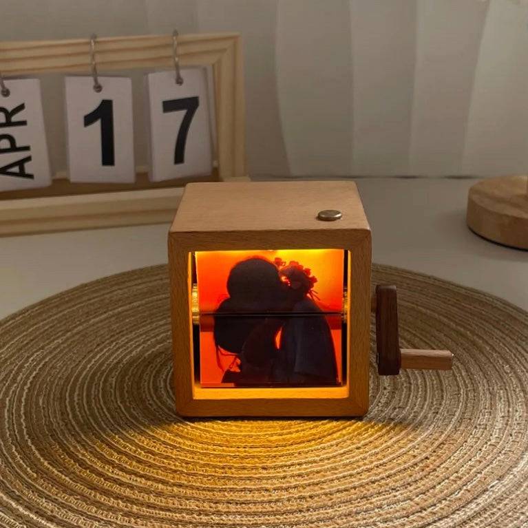 Hand-cranked Walnut Dynamic Glowing Photo Album - EaseWoo