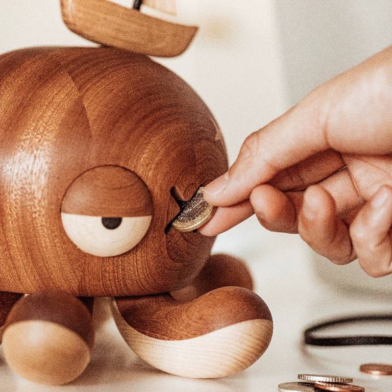 Hand-carved Wooden Pirate Octopus Piggy Bank - EaseWoo