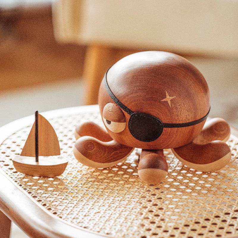 Hand-carved Wooden Pirate Octopus Piggy Bank - EaseWoo