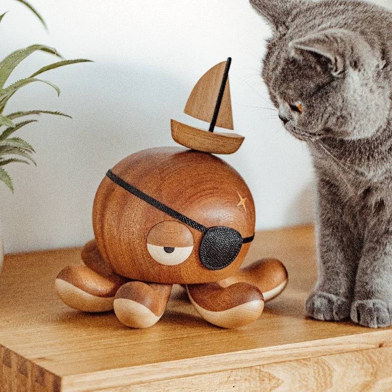 Hand-carved Wooden Pirate Octopus Piggy Bank - EaseWoo