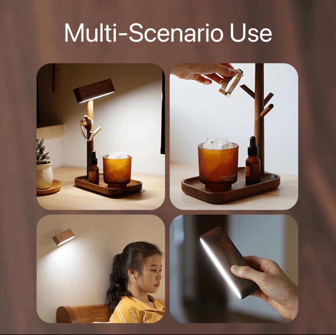 Multi-Functional Creative Walnut Desk Lamp, Small Items Storage Shelf, Study Desk Bedside Wall Lamp, Auto Memory Brightness, Eye-Care - EaseWoo