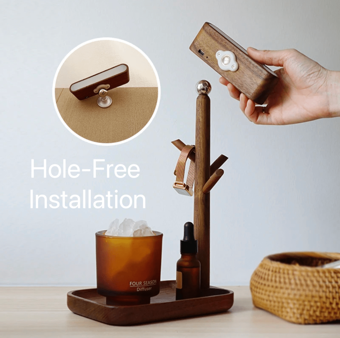 Multi-Functional Creative Walnut Desk Lamp, Small Items Storage Shelf, Study Desk Bedside Wall Lamp, Auto Memory Brightness, Eye-Care - EaseWoo