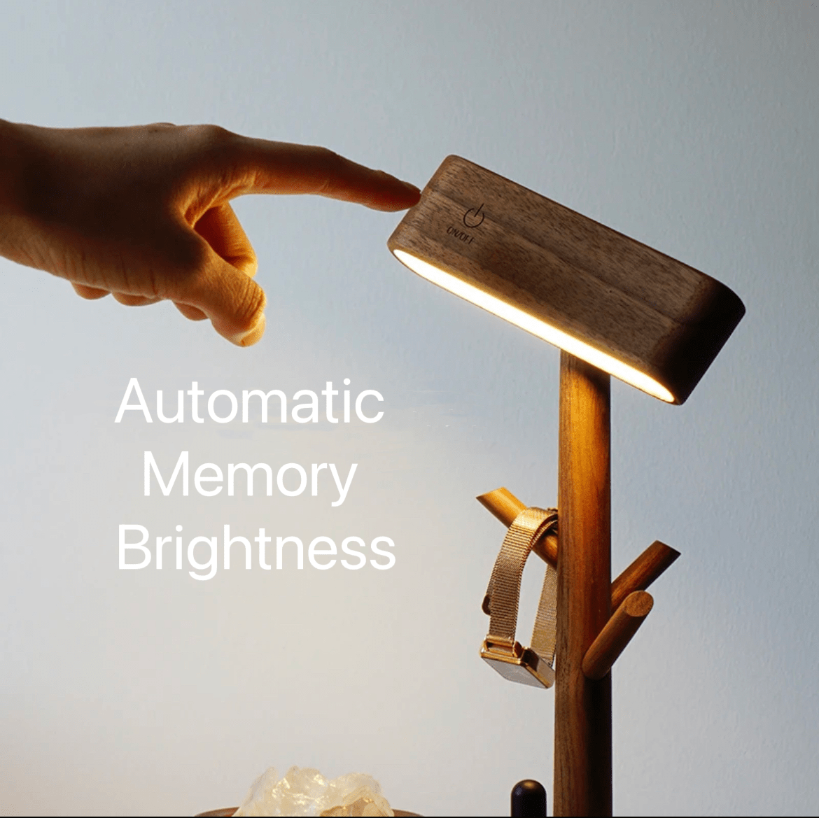 Multi-Functional Creative Walnut Desk Lamp, Small Items Storage Shelf, Study Desk Bedside Wall Lamp, Auto Memory Brightness, Eye-Care - EaseWoo