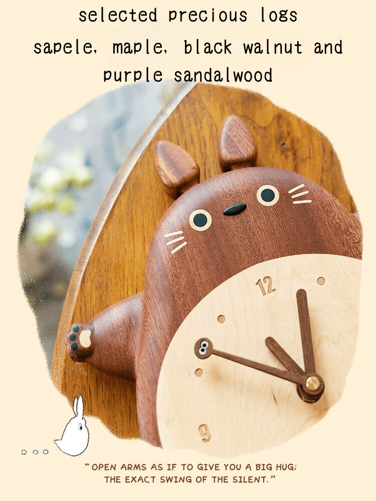 Original Wooden Totoro Silent Time Wall Clock - EaseWoo