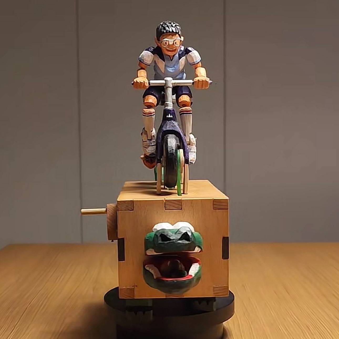 Wood Automata Little Boy Riding A Crocodile Bicycle - EaseWoo
