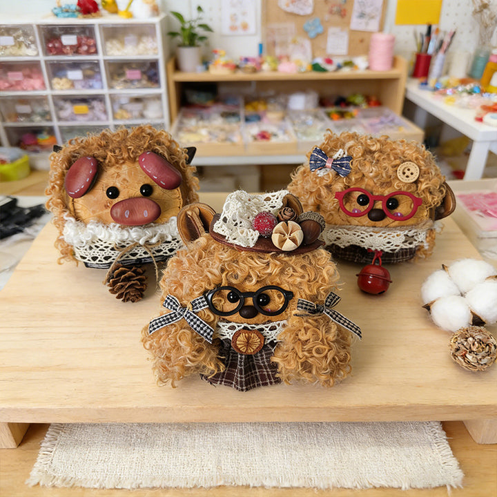 Cottagecore Bean Pod Bear Trio Figurine Set — Hand-Built Forest Family