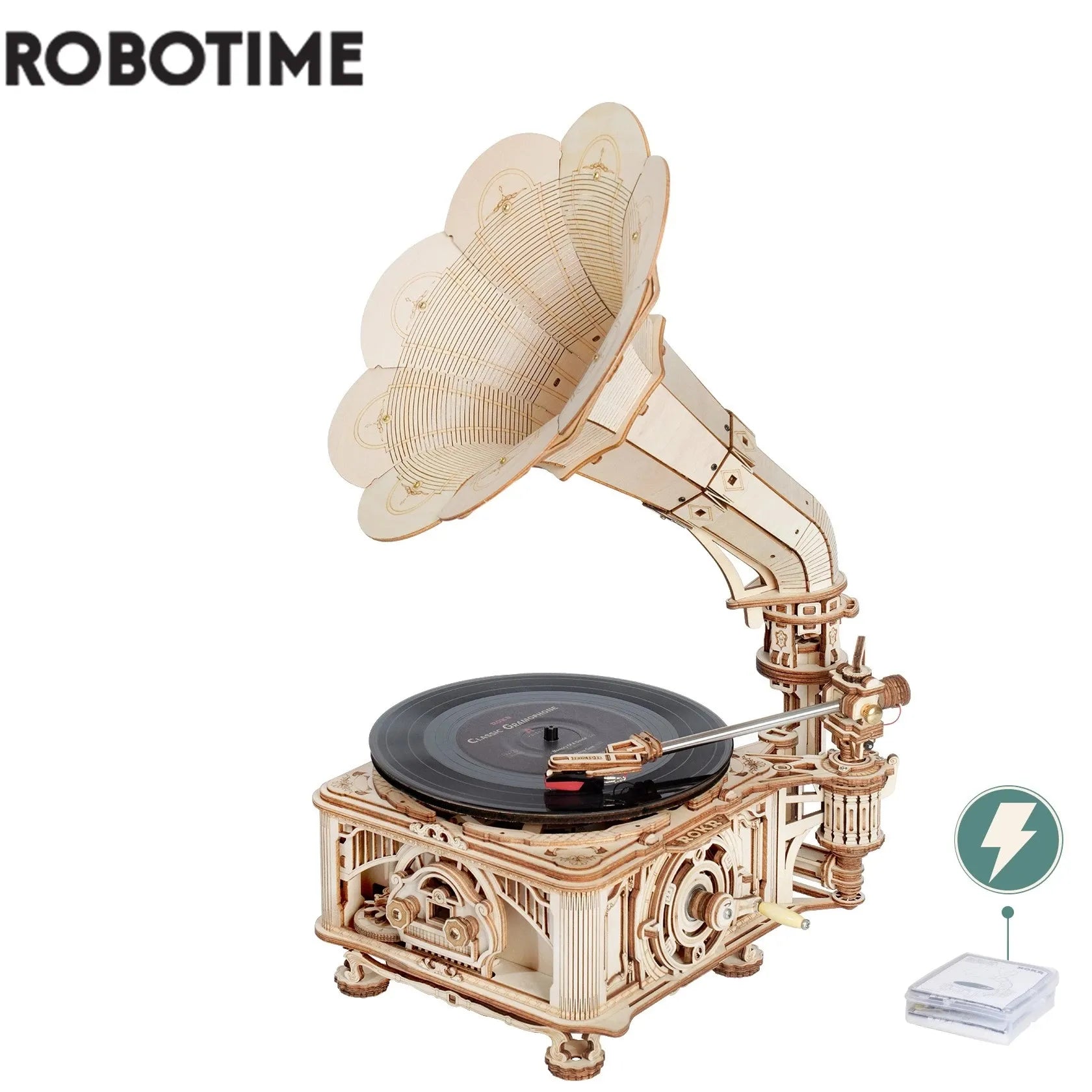 Robotime Hand Crank Classic Gramophone with Music 1:1 424pcs Wooden Model Building Kits Gift for Children Adult LKB01 Home Decor - EaseWoo