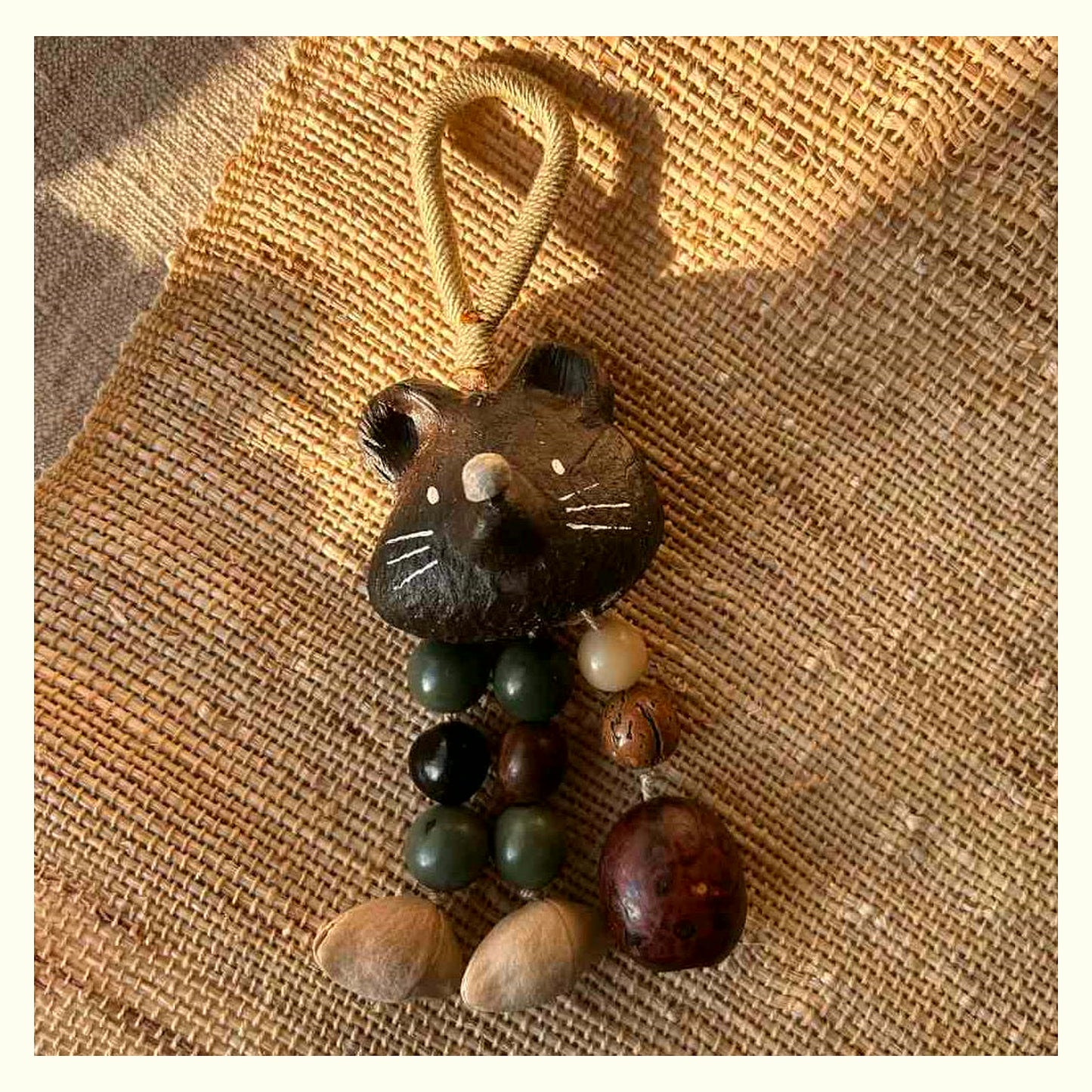 Cat & Mouse Natural Shell Rattle Keychain Charm - C Mouse