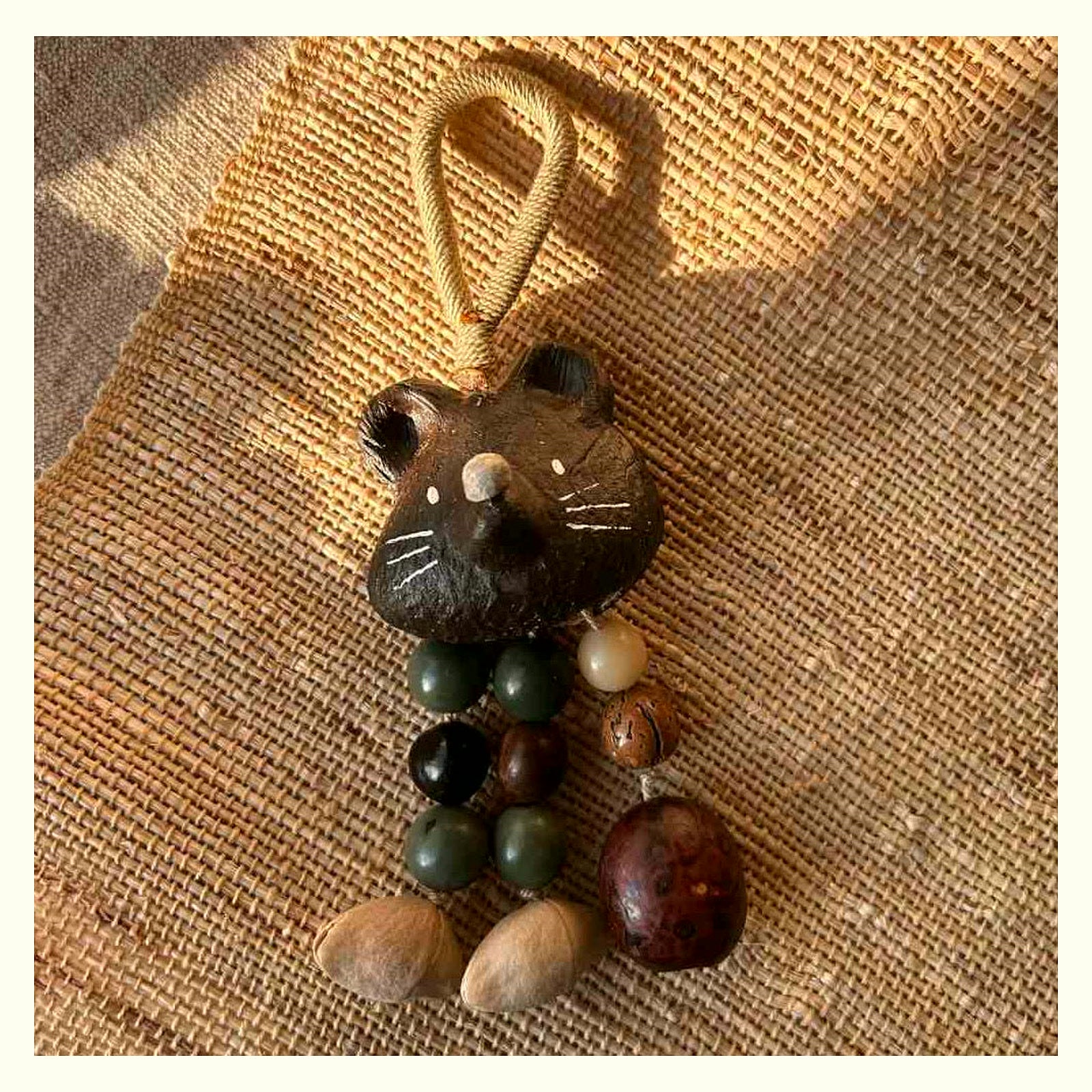 Cat & Mouse Natural Shell Rattle Keychain Charm - C Mouse