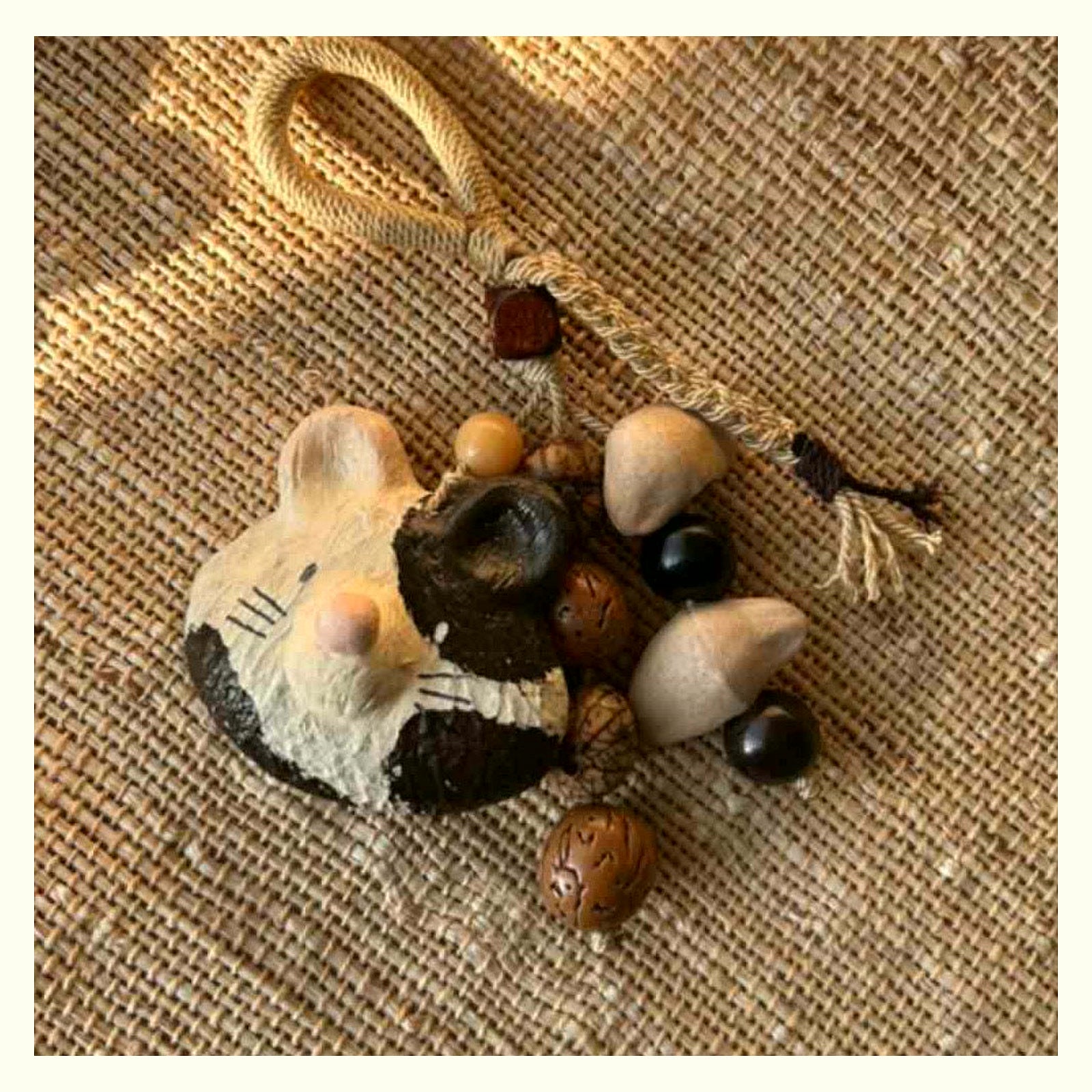 Cat & Mouse Natural Shell Rattle Keychain Charm - D Mouse