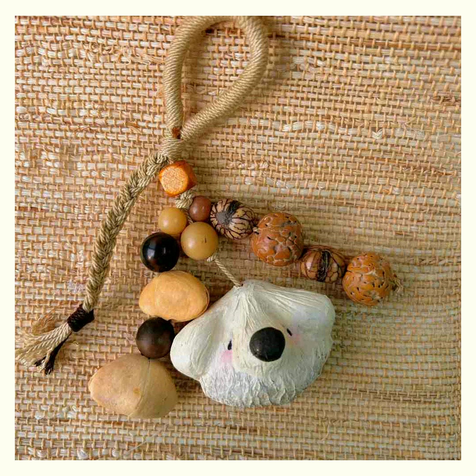Cat & Mouse Natural Shell Rattle Keychain Charm - E Dog