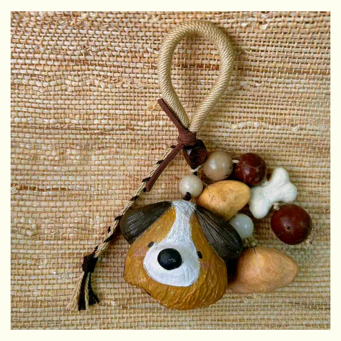 Cat & Mouse Natural Shell Rattle Keychain Charm - F Dog