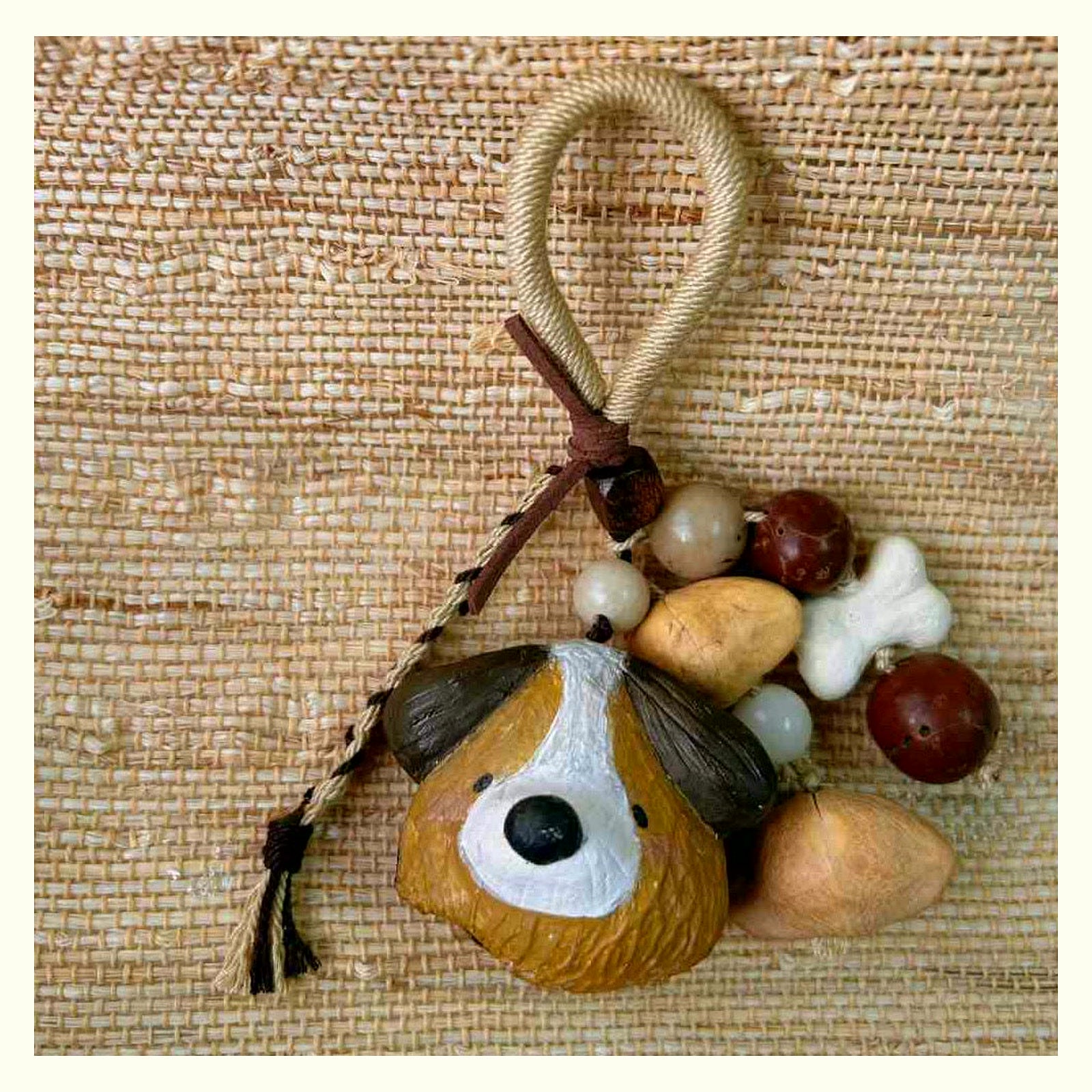 Cat & Mouse Natural Shell Rattle Keychain Charm - F Dog