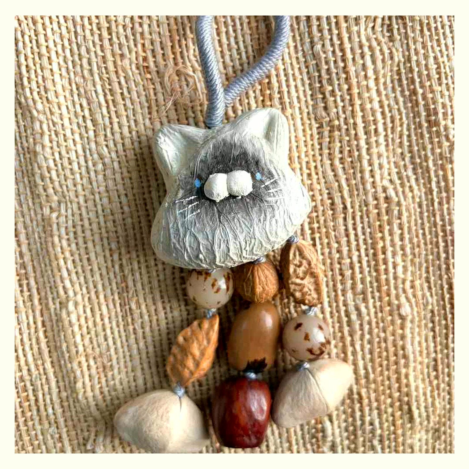 Cat & Mouse Natural Shell Rattle Keychain Charm - G Cat