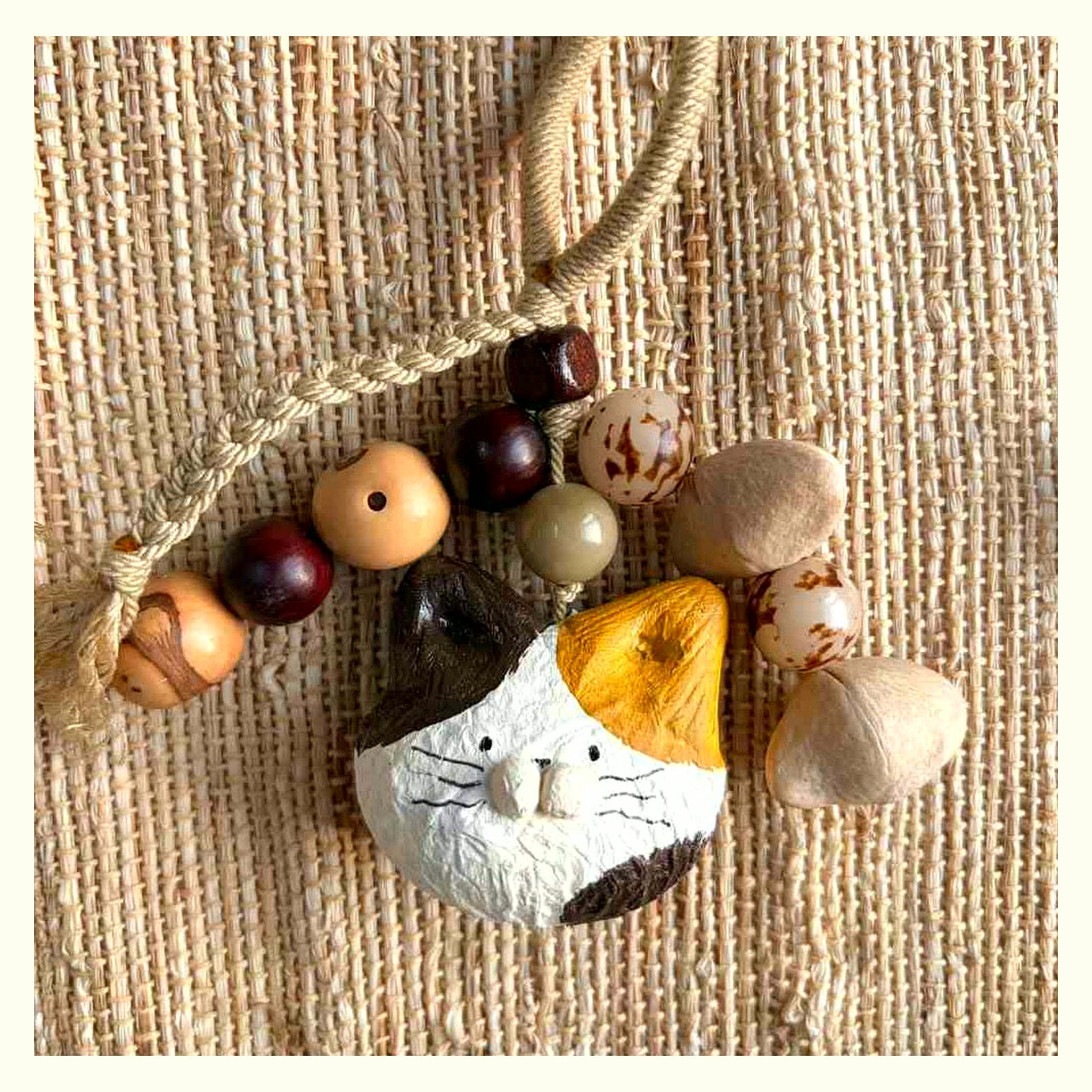 Cat & Mouse Natural Shell Rattle Keychain Charm - H Cat