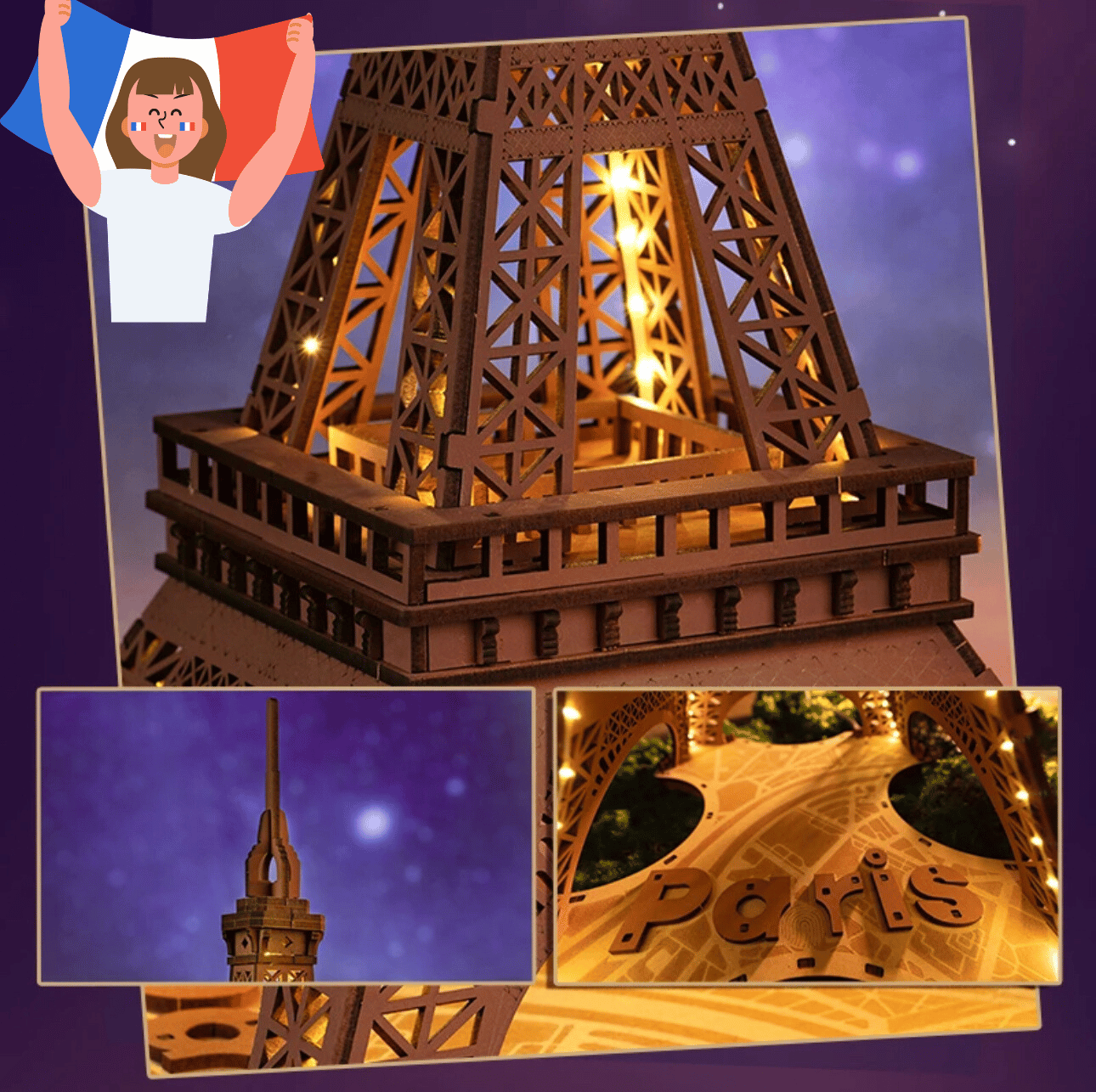 2024 Paris Olympics 3D Wooden Eiffel Tower