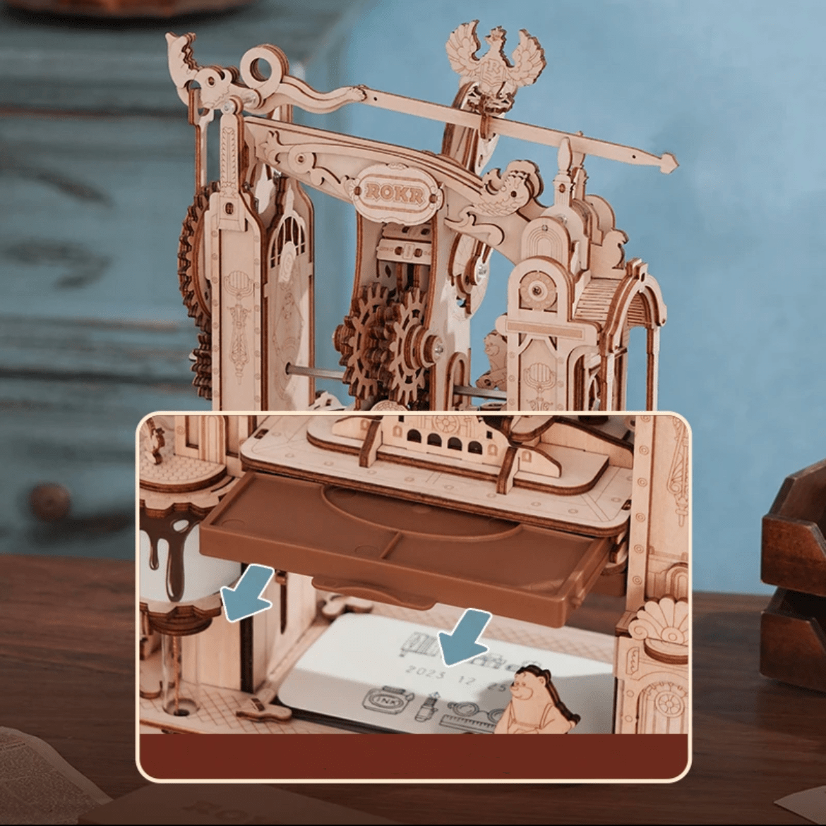 Classic Printing Press Mechanical 3D Wooden Puzzle