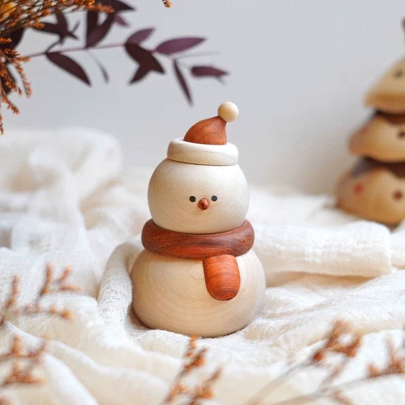 Hand-carved Solid Wood Snowman Decoration - EaseWoo