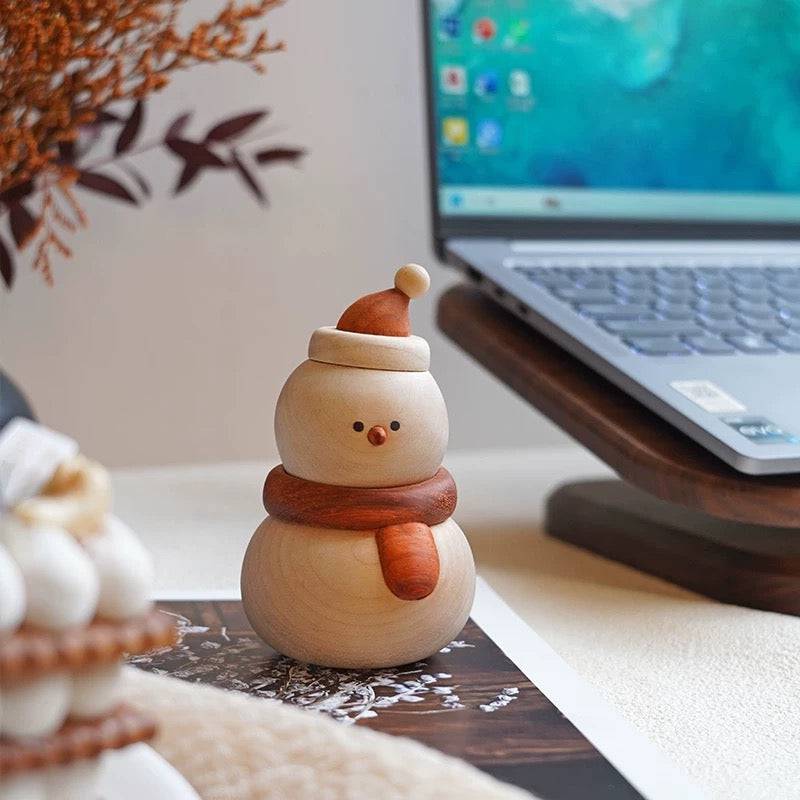 Hand-carved Solid Wood Snowman Decoration - EaseWoo