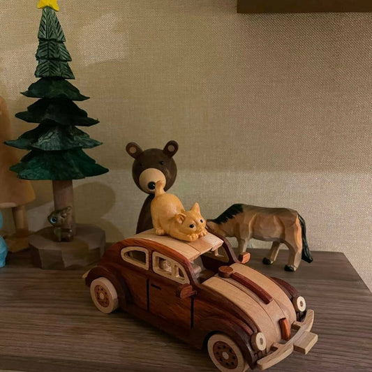 Handcrafted Vintage Style Beetle Car Model - Red Sandalwood and Oak Wood Materials-Unique Gift for Children Car Enthusiasts Friends - EaseWoo