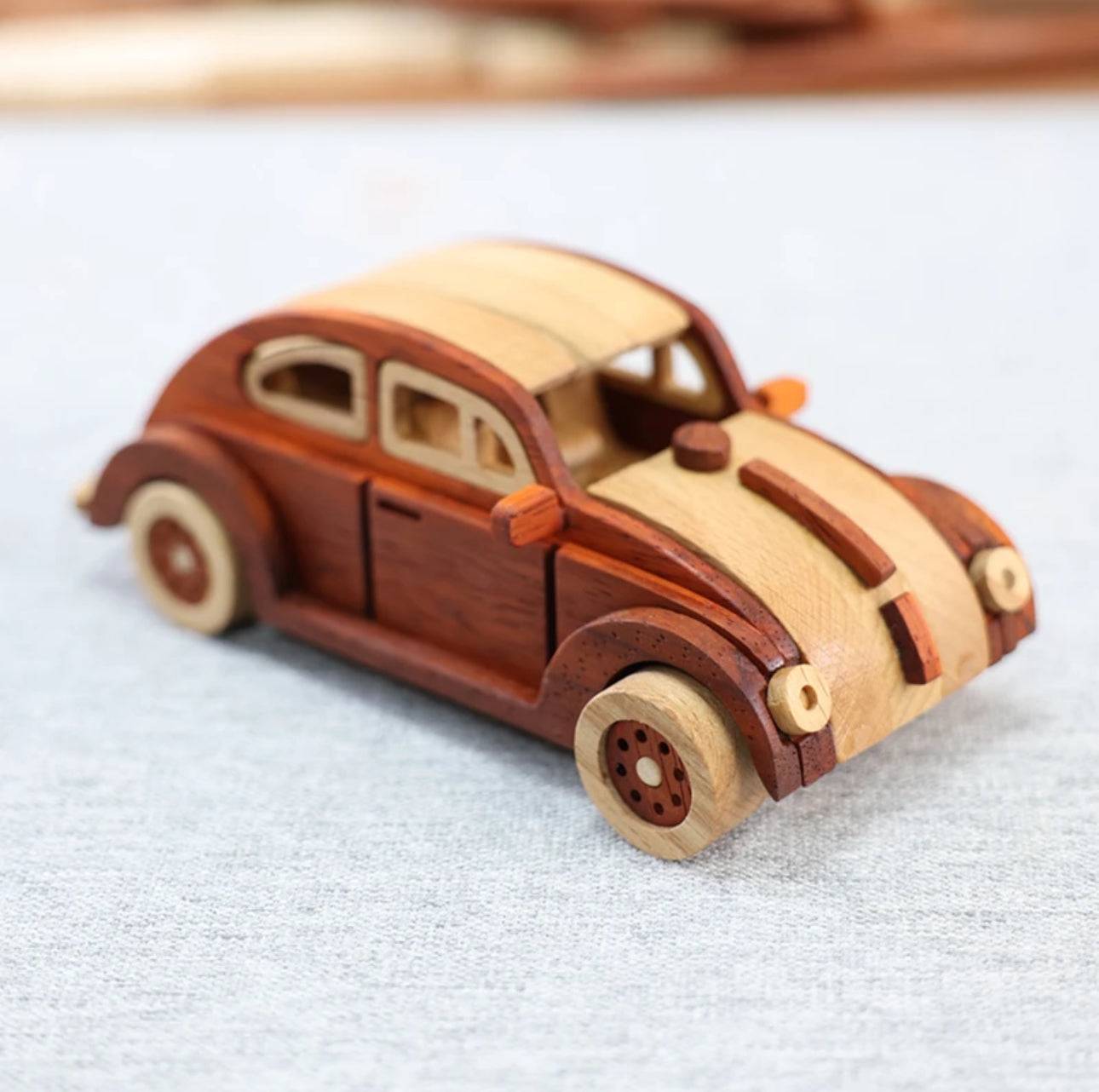 Handcrafted Vintage Style Beetle Car Model - Red Sandalwood and Oak Wood Materials-Unique Gift for Children Car Enthusiasts Friends - EaseWoo
