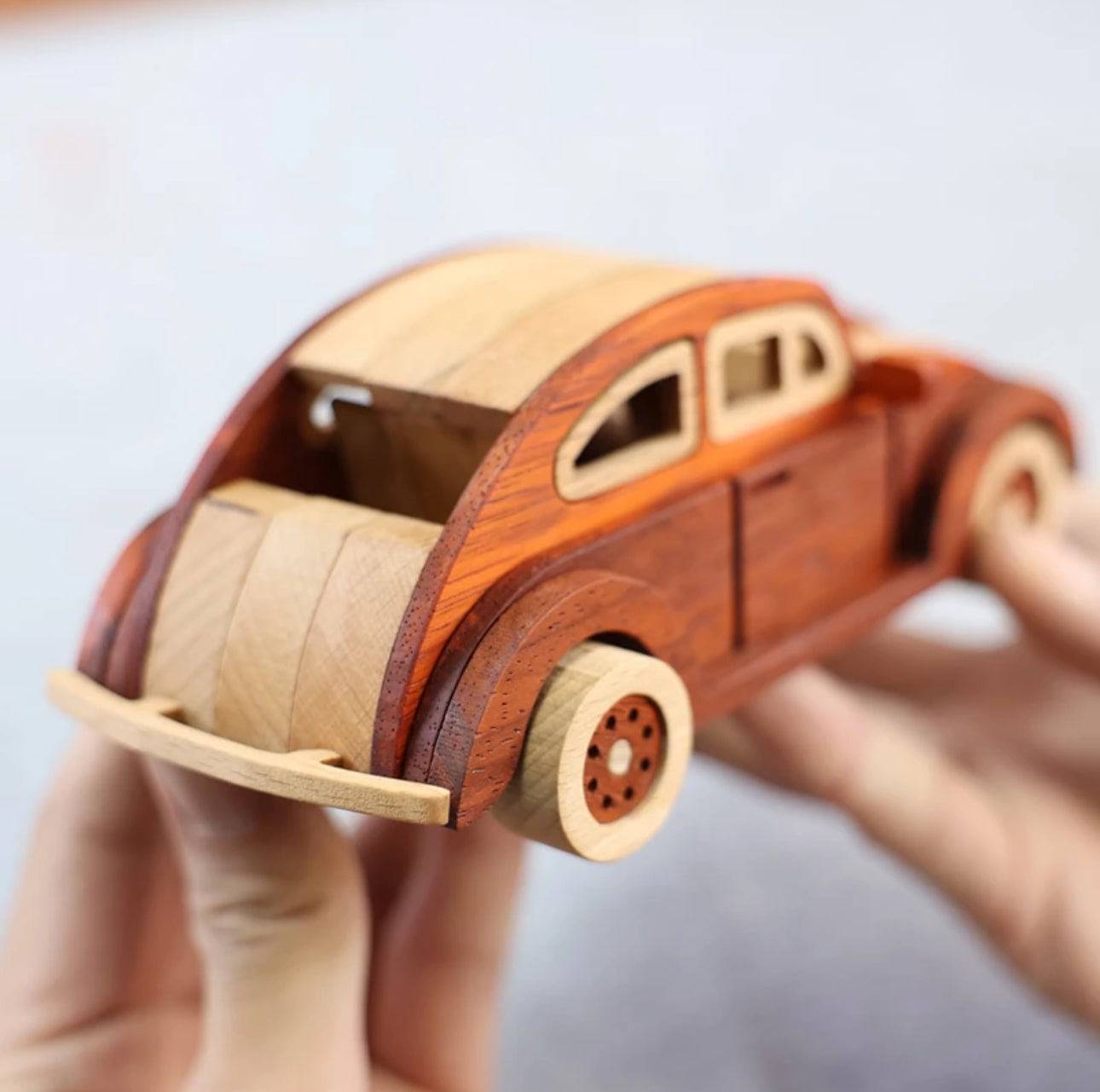 Handcrafted Vintage Style Beetle Car Model - Red Sandalwood and Oak Wood Materials-Unique Gift for Children Car Enthusiasts Friends - EaseWoo