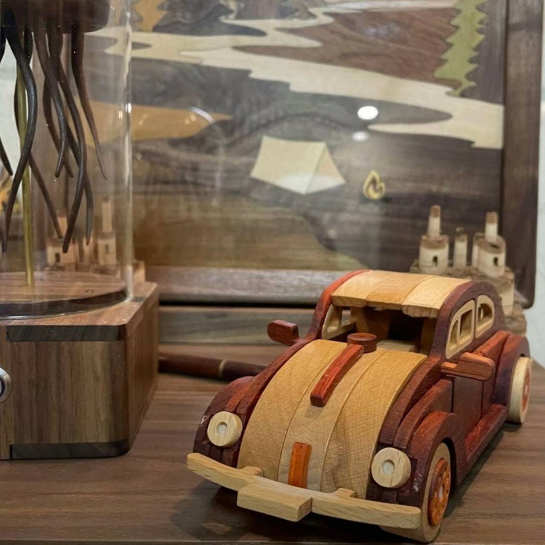 Handcrafted Vintage Style Beetle Car Model - Red Sandalwood and Oak Wood Materials-Unique Gift for Children Car Enthusiasts Friends - EaseWoo