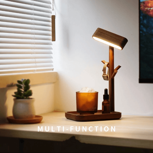 Multi-Functional Creative Walnut Desk Lamp, Small Items Storage Shelf, Study Desk Bedside Wall Lamp, Auto Memory Brightness, Eye-Care - EaseWoo