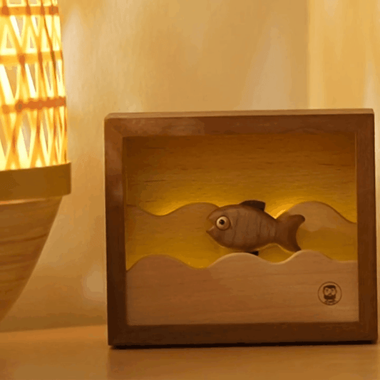 Original Handcrafted Walnut Wood Fish Night Light - Unique Artwork for a Charming Space - Unique Gift Home Decoration - EaseWoo