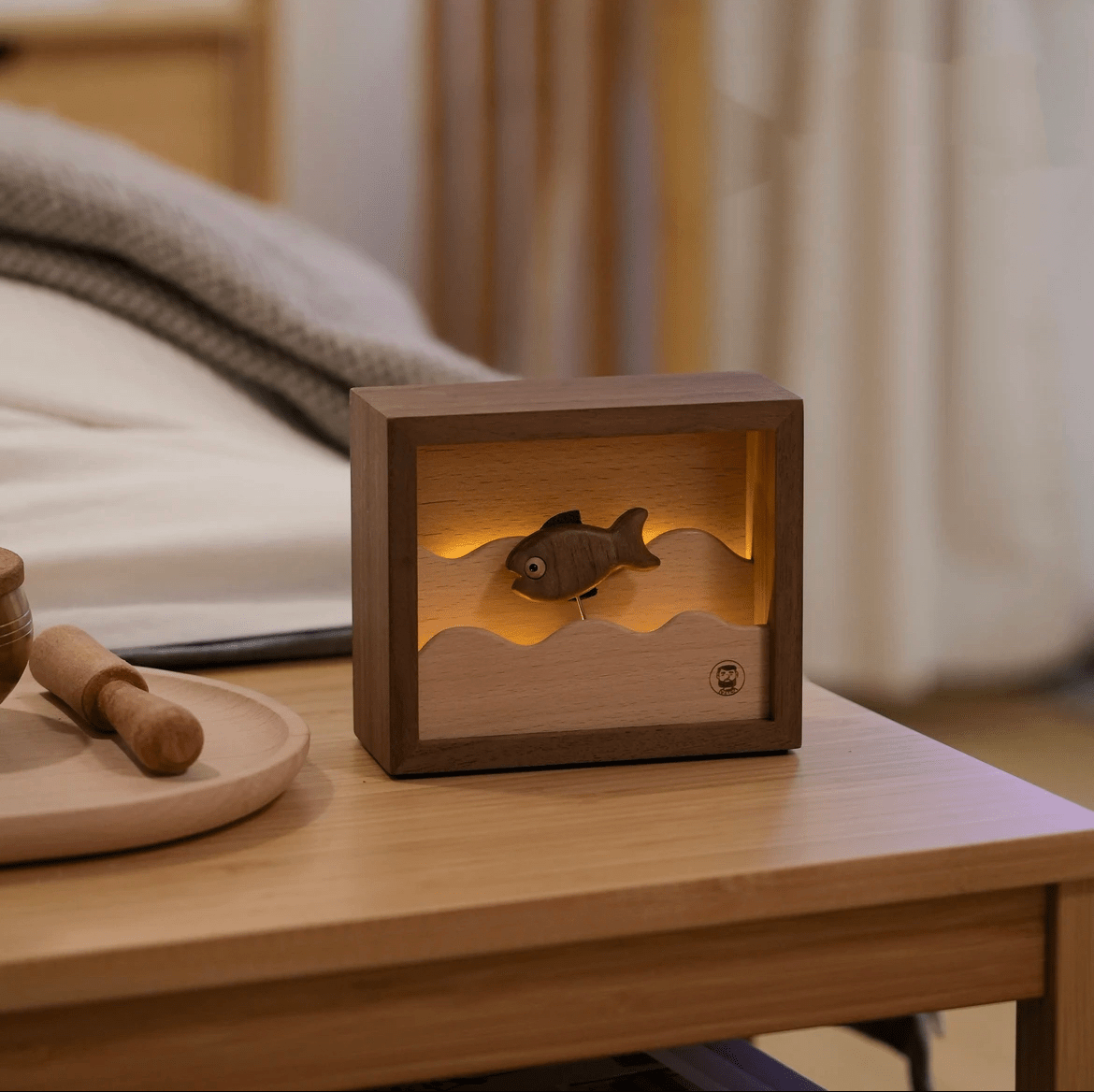 Original Handcrafted Walnut Wood Fish Night Light - Unique Artwork for a Charming Space - Unique Gift Home Decoration - EaseWoo