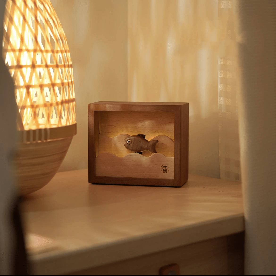 Original Handcrafted Walnut Wood Fish Night Light - Unique Artwork for a Charming Space - Unique Gift Home Decoration - EaseWoo