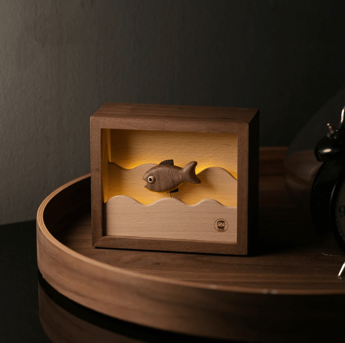 Original Handcrafted Walnut Wood Fish Night Light - Unique Artwork for a Charming Space - Unique Gift Home Decoration - EaseWoo