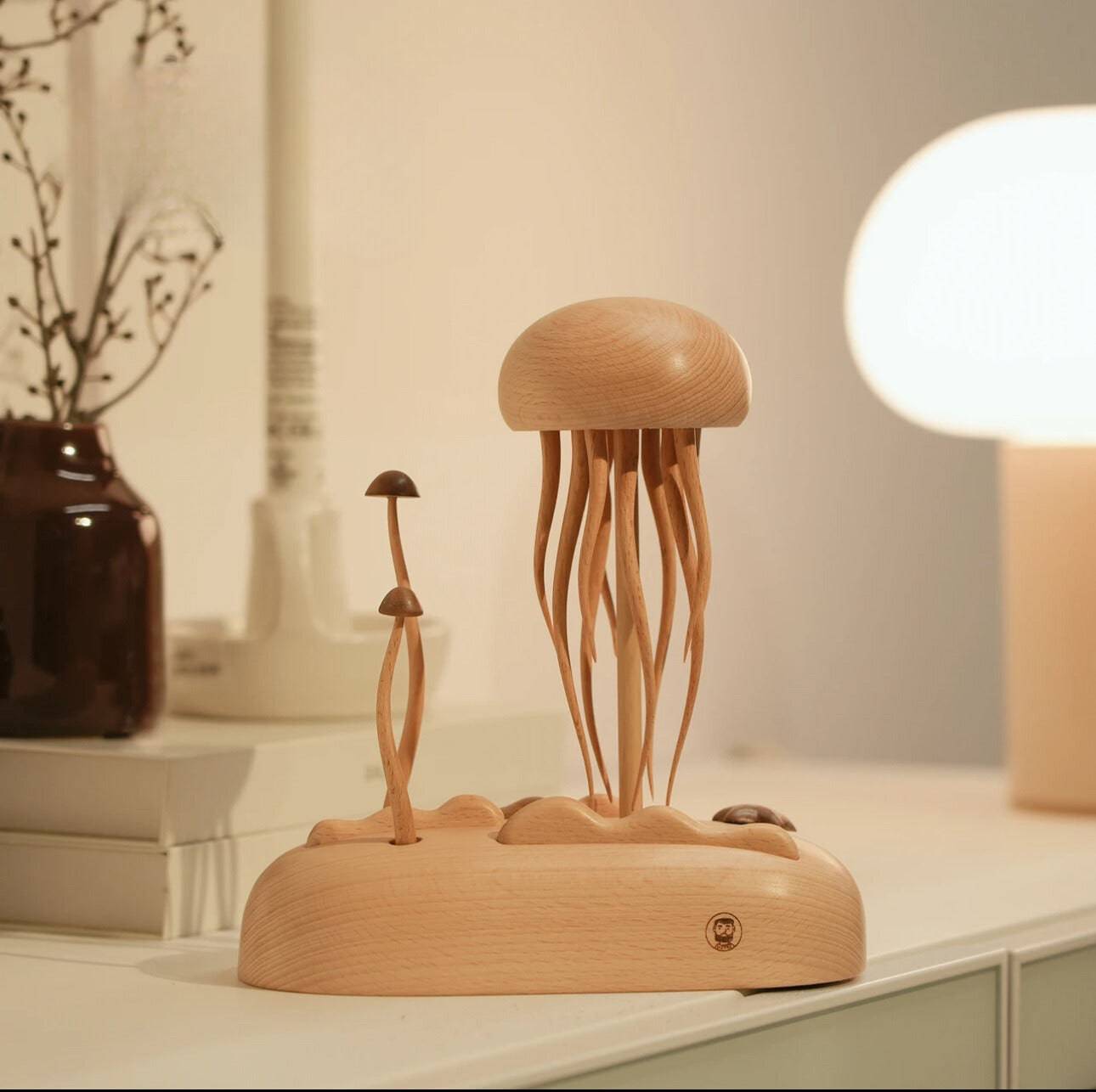 Original Ocean World Jellyfish Wooden Ornament - Natural Wood Exquisite Craftsmanship Unique Decoration Handmade Indoor Decor - EaseWoo