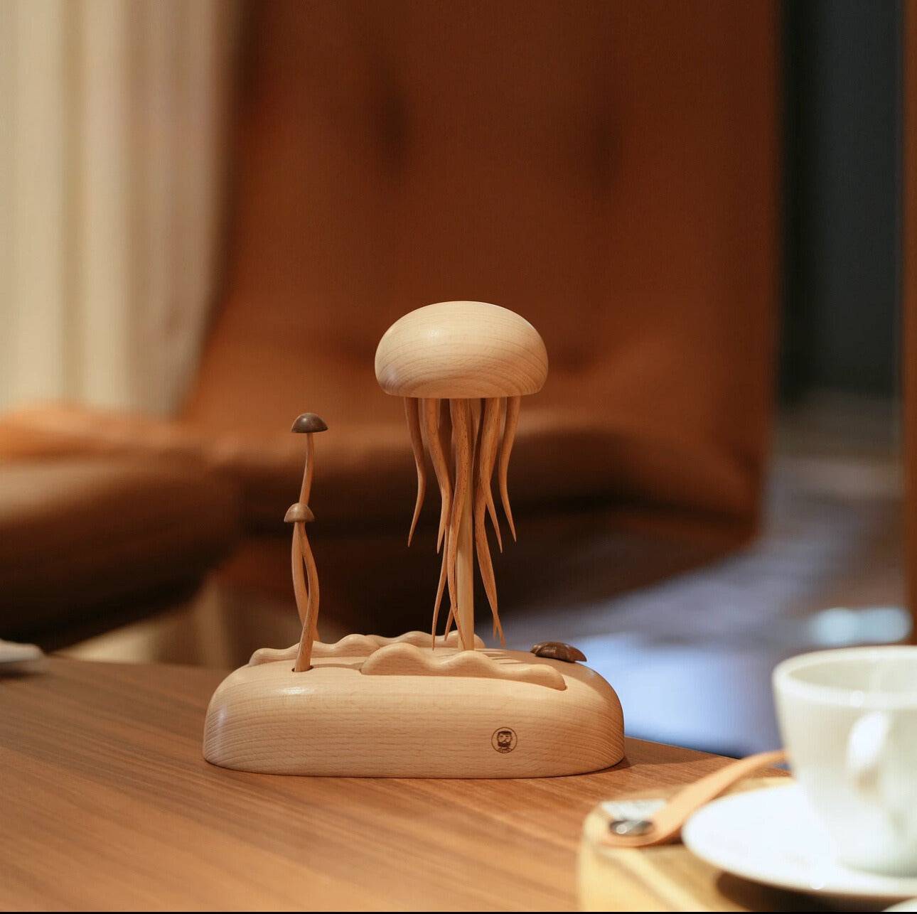 Original Ocean World Jellyfish Wooden Ornament - Natural Wood Exquisite Craftsmanship Unique Decoration Handmade Indoor Decor - EaseWoo