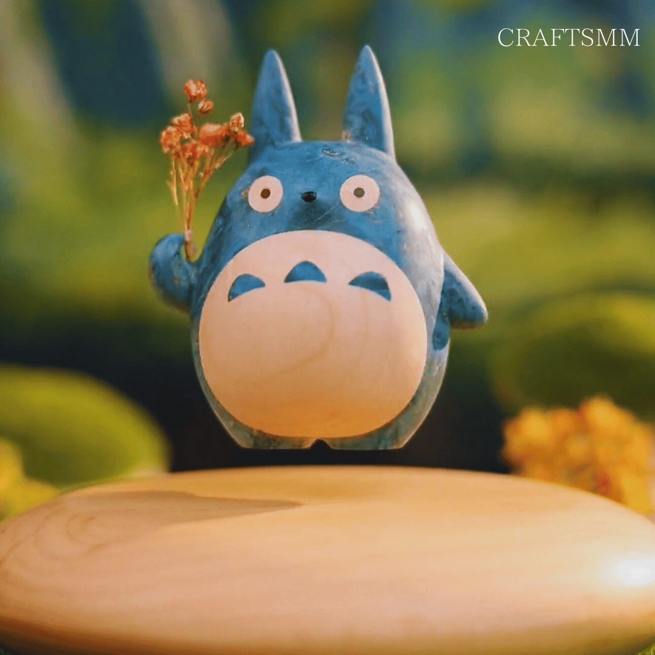 Original Hand-carved Wooden Craft Levitating Blue Totoro - EaseWoo