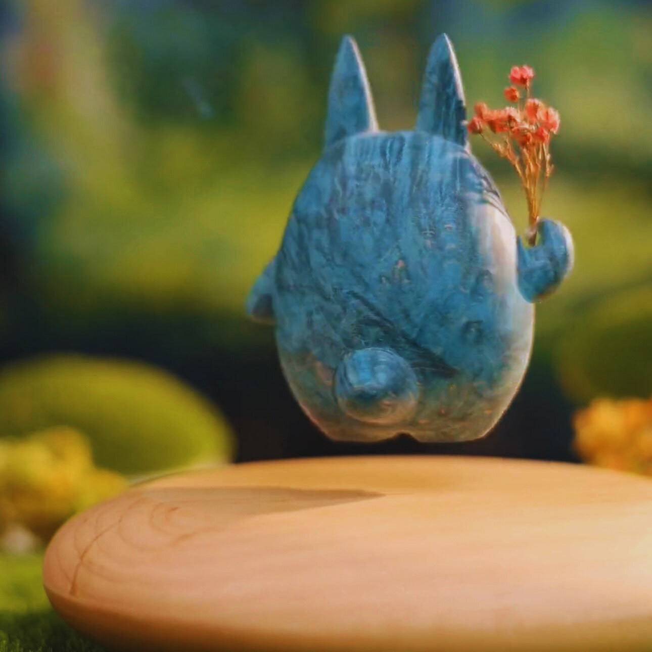 Original Hand-carved Wooden Craft Levitating Blue Totoro - EaseWoo