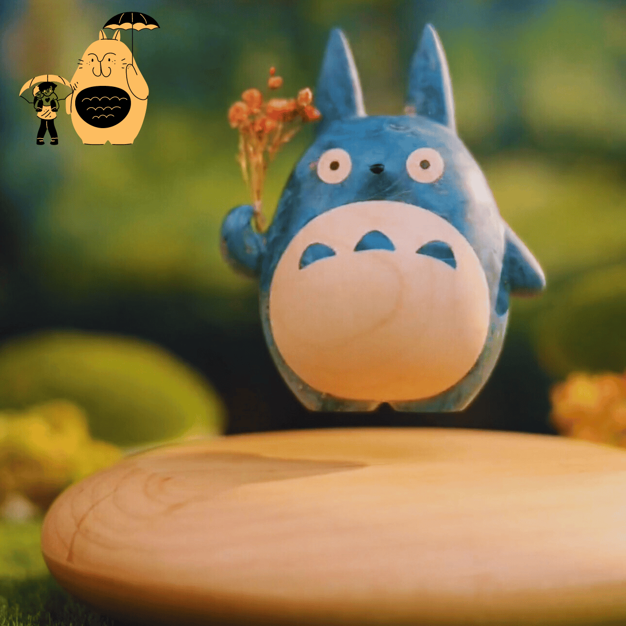 Original Hand-carved Wooden Craft Levitating Blue Totoro - EaseWoo