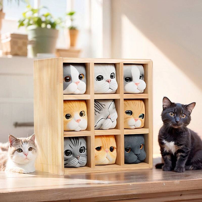 Hand-Carved Pop-up Cat Storage Wooden Box - EaseWoo