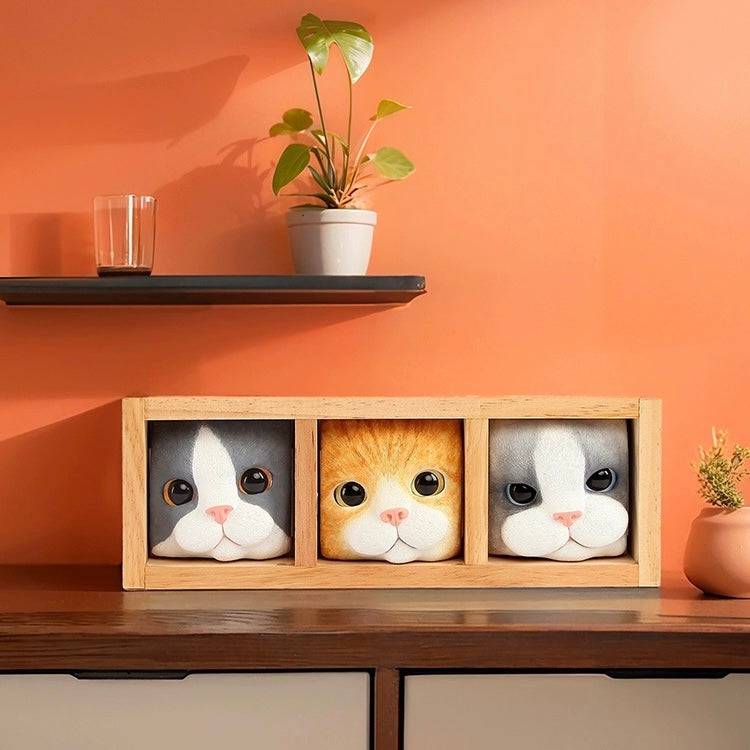 Hand-Carved Pop-up Cat Storage Wooden Box - EaseWoo