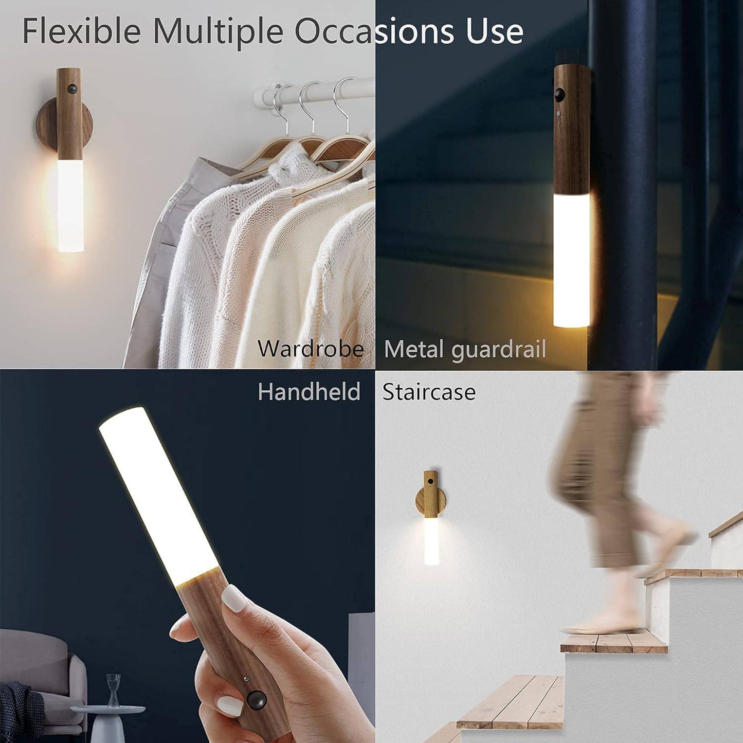 2 in 1  Wooden Night Light & Flashlight Motion Sensor-Fun & Stylish Lighting