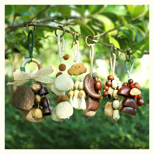 Mini Forest Bear Cottagecore Wooden Charm hanging on green foliage
