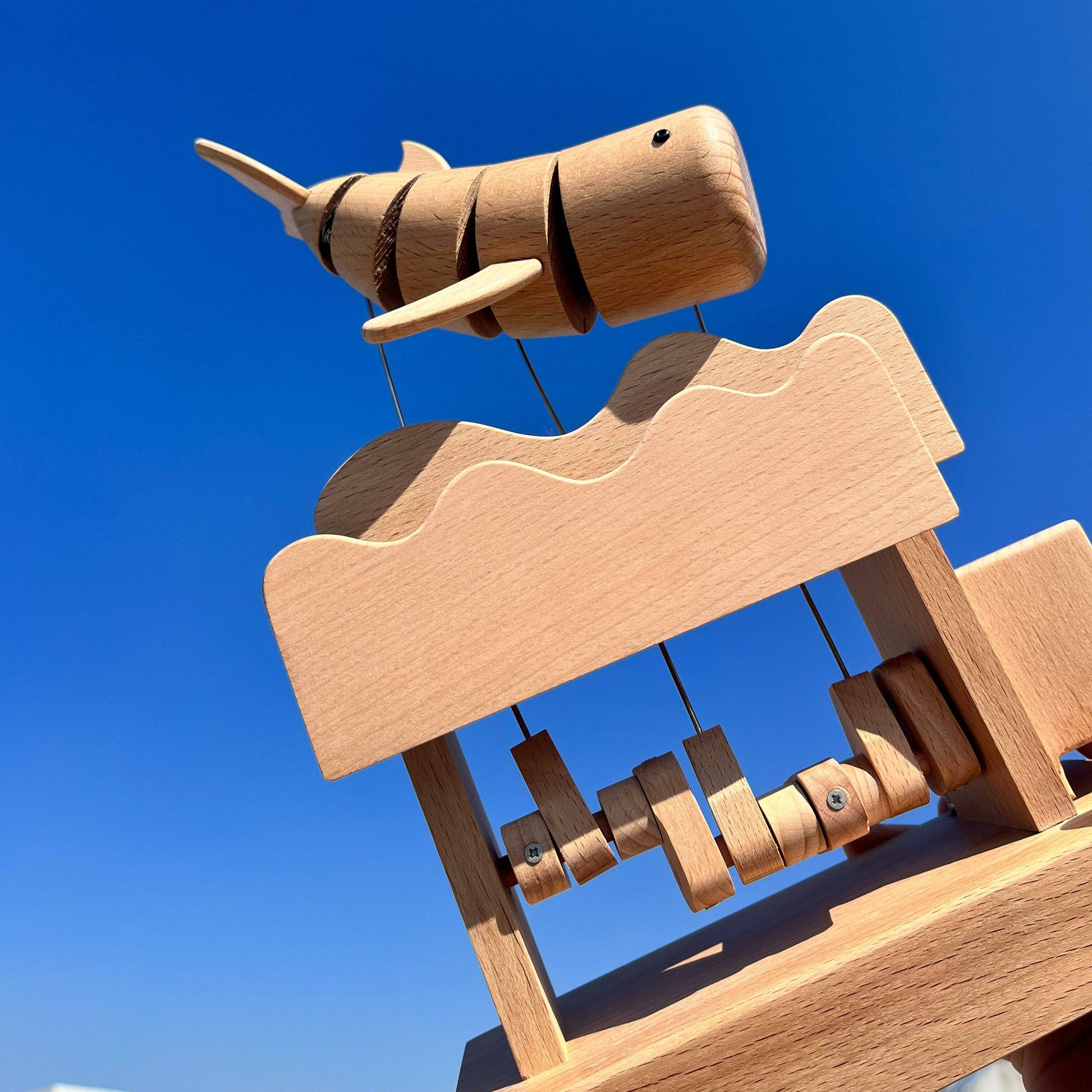 Original Hand Carved Wooden Automata Craft Floating Whale - EaseWoo
