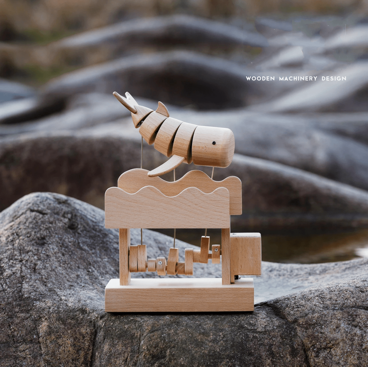 Original Hand Carved Wooden Automata Craft Floating Whale - EaseWoo