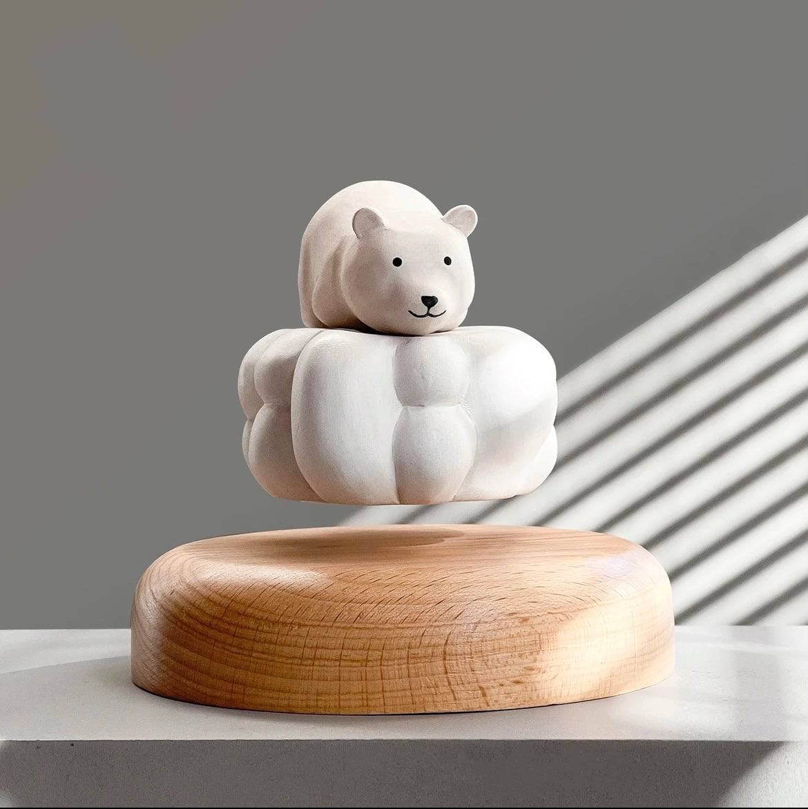 Original Handmade Wooden Craft Levitating White Polar Bear - A Charming and Healing Gift for Family and Friends - EaseWoo
